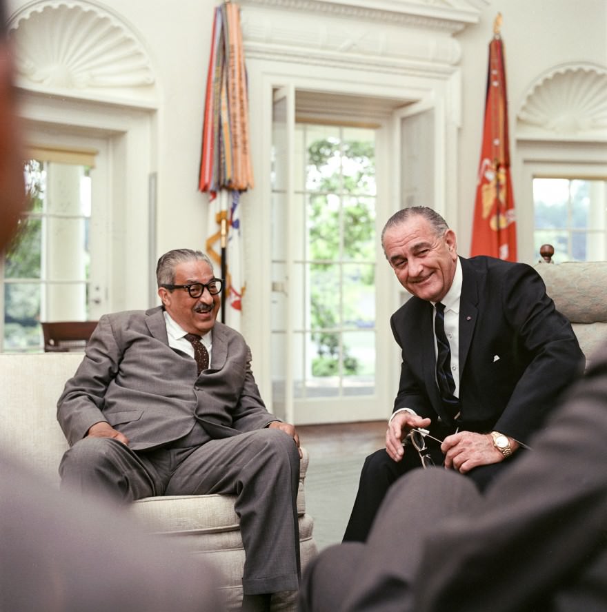 Thurgood Marshall with LBJ in the Oval Office